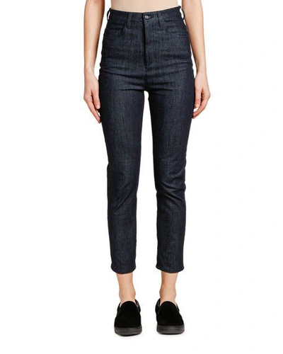 Moncler Denim High-waisted Cropped Jeans In Blue