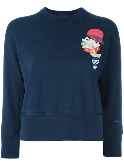 Dsquared2 Drinking Decal Cropped Sweatshirt In Blu