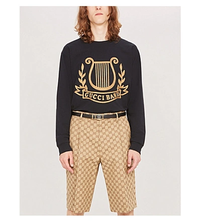 Gucci Graphic-print Cotton-jersey Sweatshirt In Black Gold