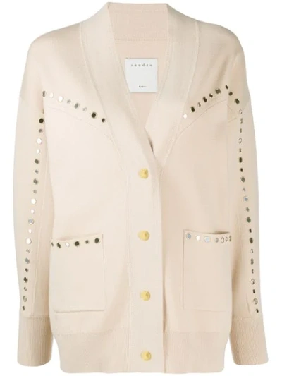 Sandro Mirrored Stud-embellished Knitted Cardigan In Nude