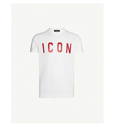 Dsquared2 Icon Cotton-jersey T-shirt In White Red