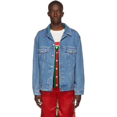 Gucci Band-embroidered Denim Jacket In 4206 Blue
