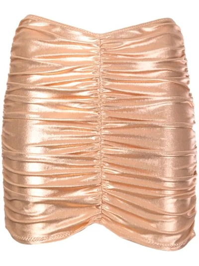 Lisa Marie Fernandez Ruched Metallic Jersey Mini Skirt In Brown