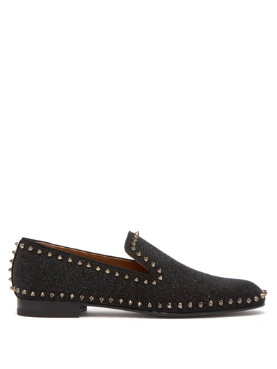 Christian Louboutin Casanoboy Spiked Glittered Leather Loafers In Black