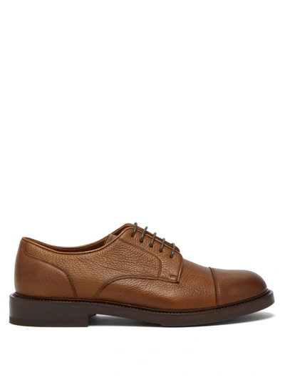 Brunello Cucinelli Grained-leather Derby Shoes In Bark