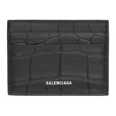 Balenciaga Logo Print Croc Embossed Leather Card Holder In Black,animal Print