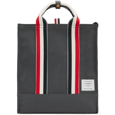 Thom Browne Tricolour Stripe Leather Trimmed Canvas Tote Bag In Grey