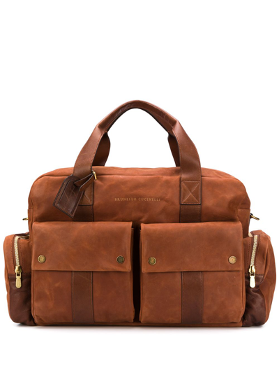 Brunello Cucinelli Leather-trimmed Nubuck Holdall In Brown