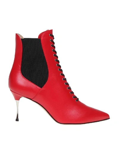 Sergio Rossi Red Leather Ankle Boot