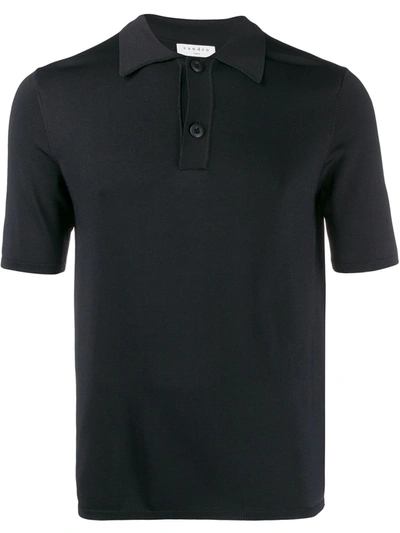 Sandro Fine Stretch-knit Polo Shirt In Black