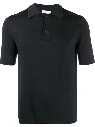 Sandro Fine Stretch-knit Polo Shirt In Navy Blue