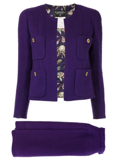 Pre-owned Chanel Setup Suit Jacket Skirt In Purple
