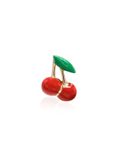 Alison Lou 14kt Yellow Gold Cherry Earring In Red