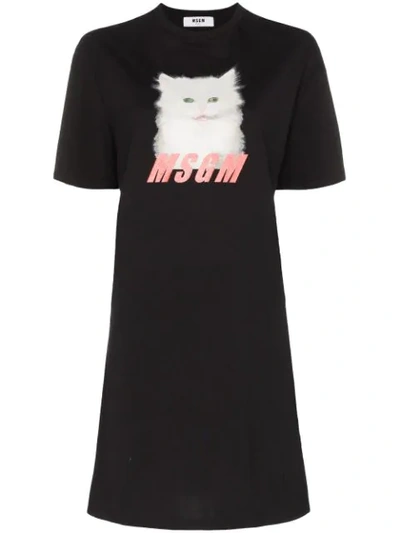 Msgm Mini Cat T-shirt Dress In Black