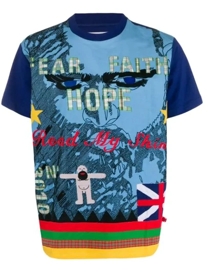 Pre-owned Walter Van Beirendonck 2011's Read My Skin Patchwork T-shirt In Blue
