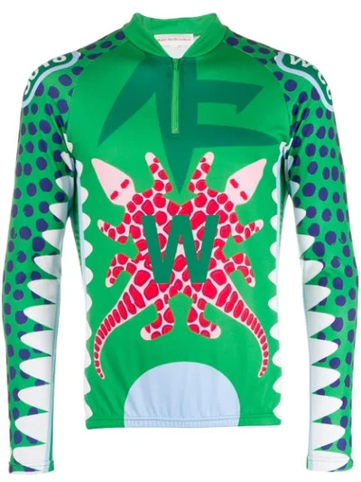 Pre-owned Walter Van Beirendonck 2014/15's Crossed Crocodiles Growl Cycling T-shirt In Green