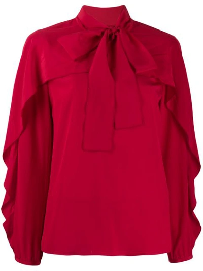 Red Valentino Frilled Bow Embellishment Blouse In Red