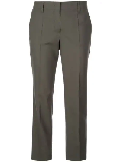 Prada Cropped Pleated Trousers In Olive