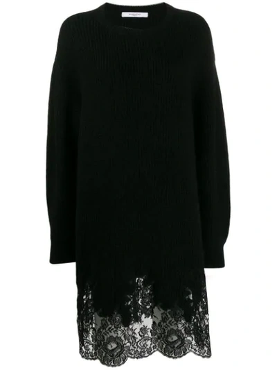 Givenchy Lace Hem Sweater Dress In 001 Black