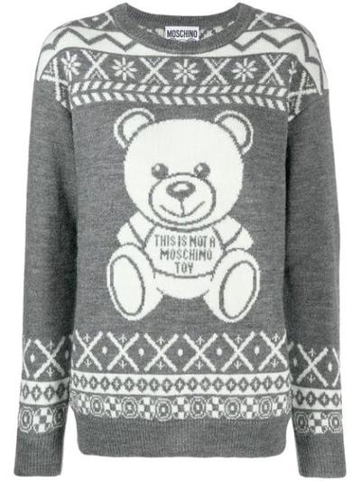 Moschino Fair Isle Teddy Bear Pullover In Grey