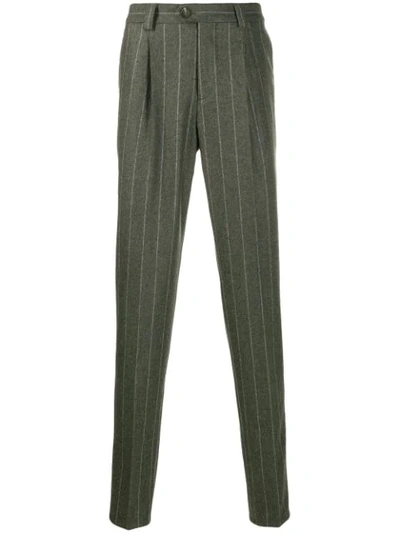 Brunello Cucinelli Striped Straight-leg Trousers In Green