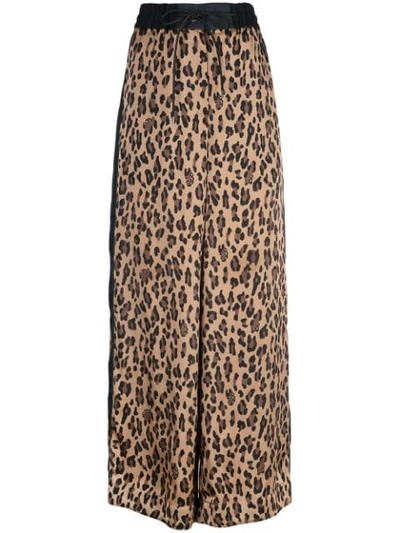 Sacai(サカイ) 20AW Leopard Shrivel Pants Sacai Leopard-print Satin And Chiffon Wide-leg Pants In Brown