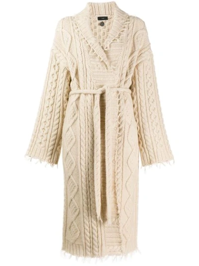 Alanui Lapponia Fringed Cable-knit Cashmere And Wool-blend Cardigan In Beige