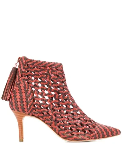 Ulla Johnson Selene Braided Leather Ankle Boots In Red