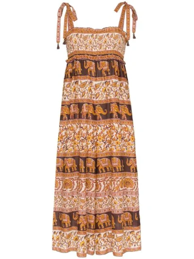 Zimmermann Elephant Paisley Smocked Jumpsuit In Brown