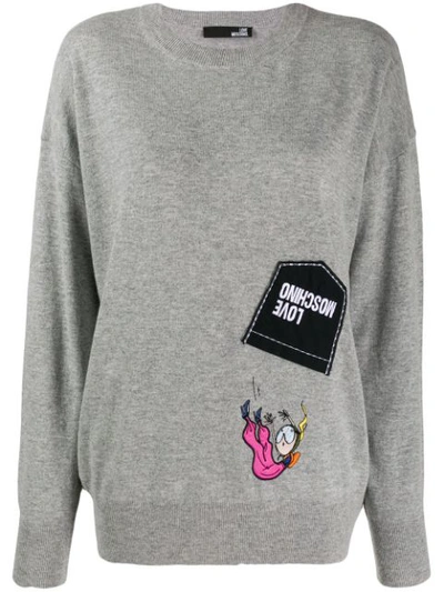 Love Moschino Logo Patchwork Sweater In Grey