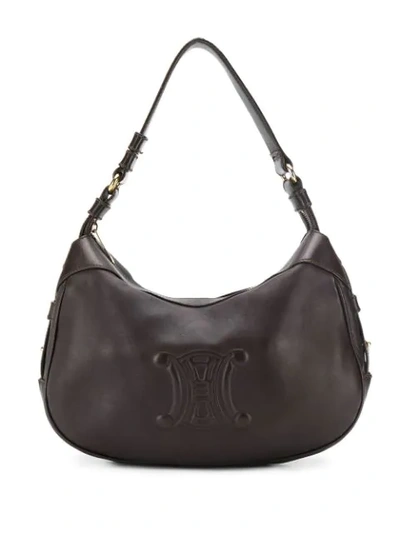 Pre-owned Celine  Embossed Logo Shoulder Bag In Brown