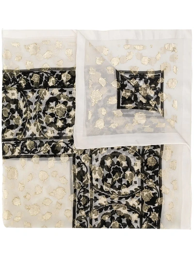 Pre-owned Saint Laurent Floral Pattern Scarf In White