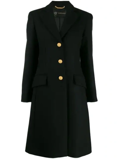 Versace Single-breasted Wool Coat In Black