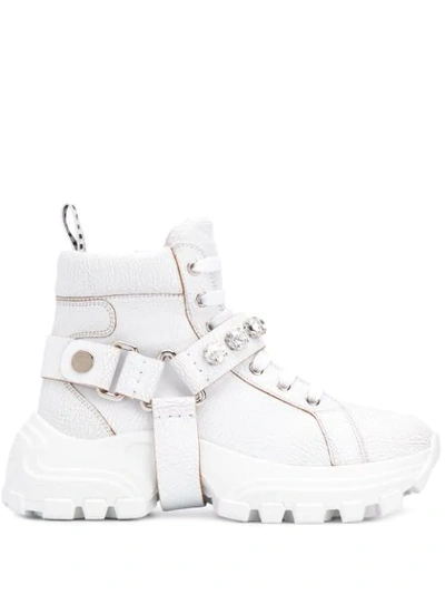 Miu Miu Crystal Embellished Sneakers In F0009  Bianco
