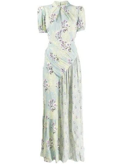 Self-portrait Floral Print Ruched Detail Maxi Dress In Green