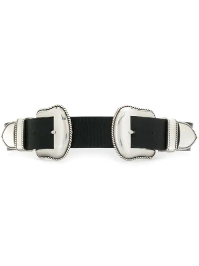 B-low The Belt Double Buckle Croc-effect Belt In Black