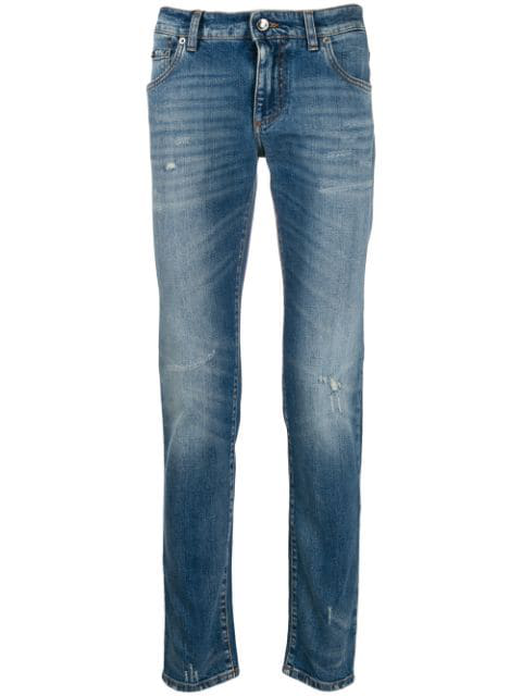 Dolce & Gabbana Distressed Slim Fit Jeans In Blue | ModeSens