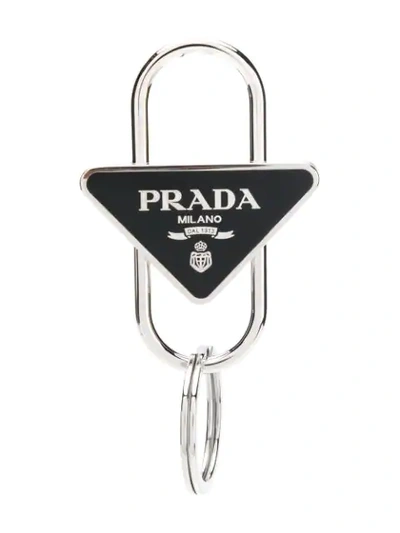 Prada Triangle Logo Keyring In Silver