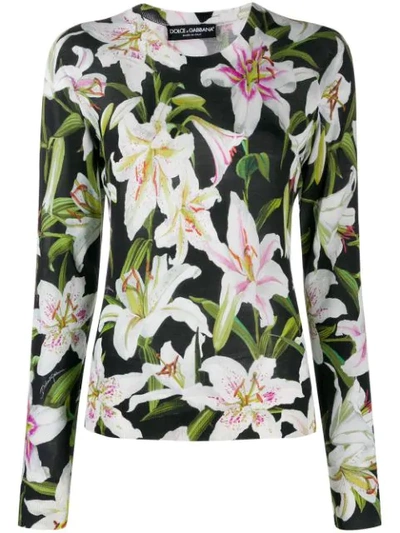 Dolce & Gabbana Lily Floral-print Pullover Jumper In Black