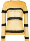 Miu Miu Striped Open-knit Jumper In Yellow
