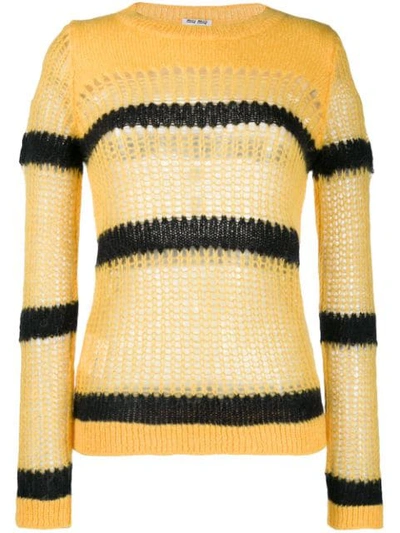 Miu Miu Striped Open-knit Jumper In Yellow