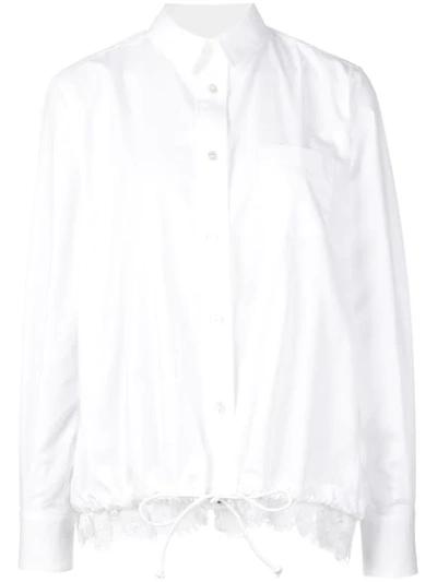 Sacai Drawstring Lace Hem Poplin Shirt In White
