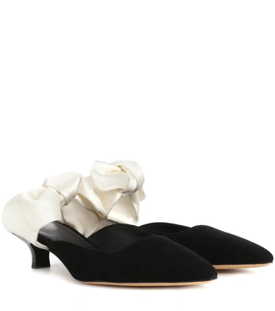 The Row Coco Suede And Satin Mules In Black