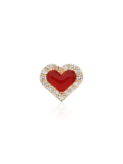 Alison Lou 14k Yellow Gold Diamond Heart Earring In Red