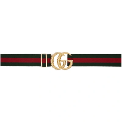 Gucci Green & Red Gg Web Belt In 8460 Green