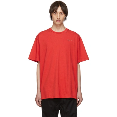 Off-white Men's Unfinished Short-sleeve Slim T-shirt In Red