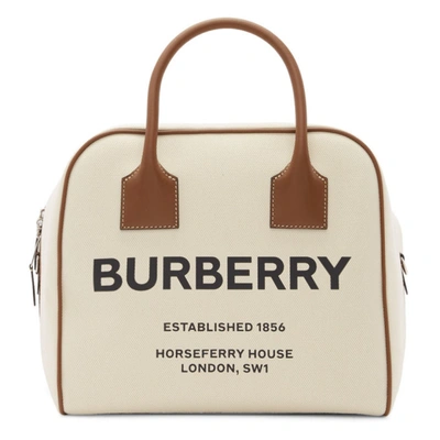 Burberry Beige Woven Portrait Cube Bag In Natural