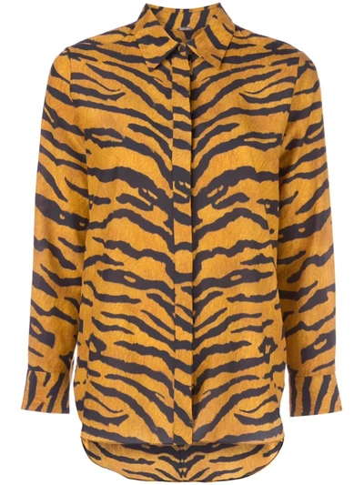 Adam Lippes Tiger Print Button Down Shirt In Orange