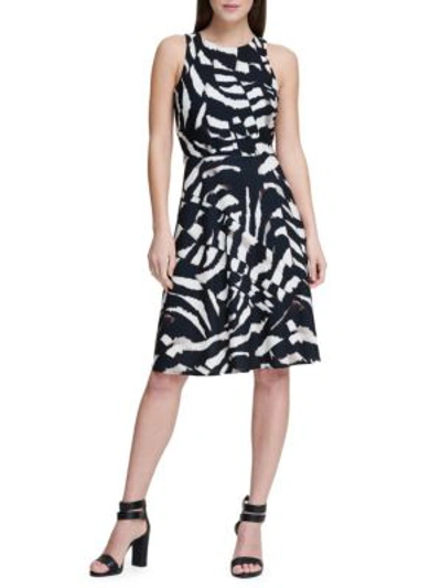 Donna Karan Printed Fit-and-flare Dress In Black