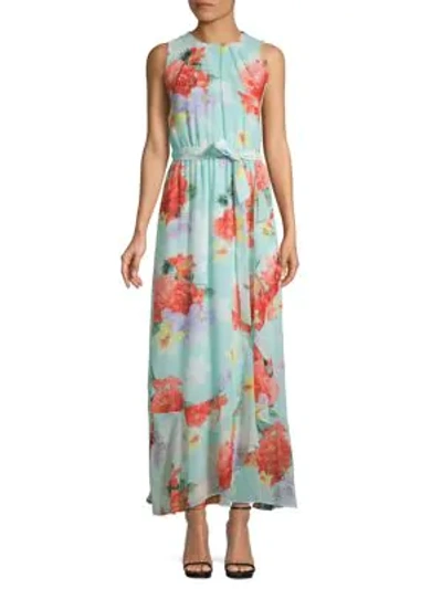 Calvin Klein Collection Floral Ruffle Maxi Dress In Seas